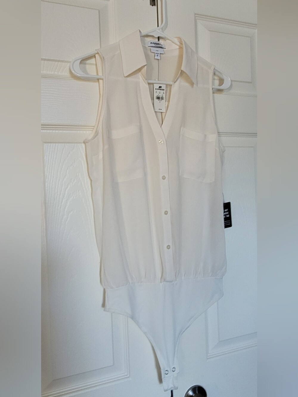 Express Ivory Sleeveless Collared Button Down Shirt Bodysuit - Size S